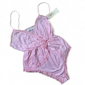 Interludes By Cira Pink Satin Lace Teddy Lingerie Romper 
Sleepwear Whimsigoth